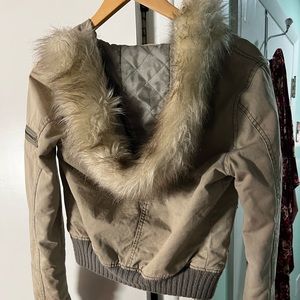 Abercrombie & Fitch Army green jacket with fur hood. Used- good condition